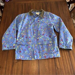 Vintage L.L. Bean Blue Floral Barn Chore Jacket Corduroy Collar Size Youth XL18